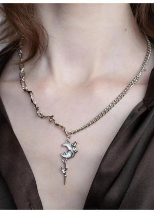 Цепочка асимметричная месяц роза fairy нежный готический колье ожерелье сказочная ведьма полумесяц