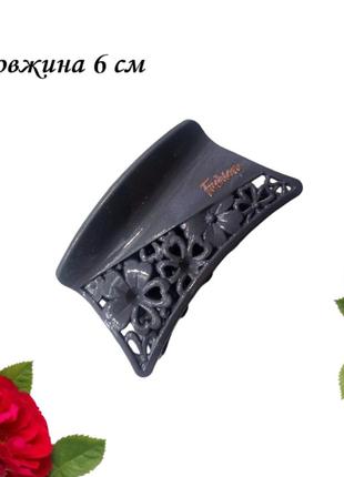 Краб для волос прямоугольник серый лаковый fashion 6 см