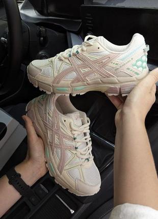 Фирменные женские кроссовки asics gel kahana 8 асикс бежевый с розовым, кожа + текстиль асики топ