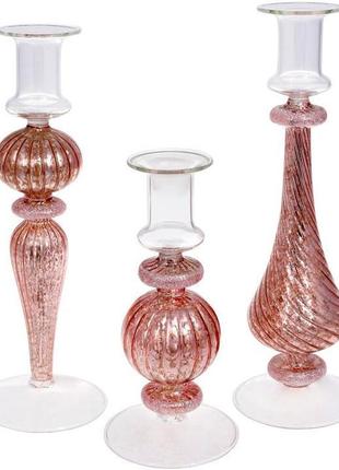 Підсвічник скляний candlestick 8.5х25см daymart   рожевий2 фото