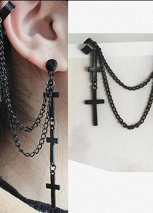 Черные готические клипсы серьги в виде крестов