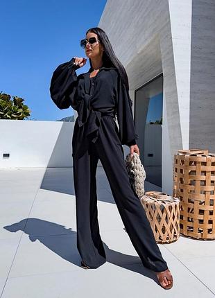 Легкий стильний костюм трійка (сорочка+топ+штани)3 фото