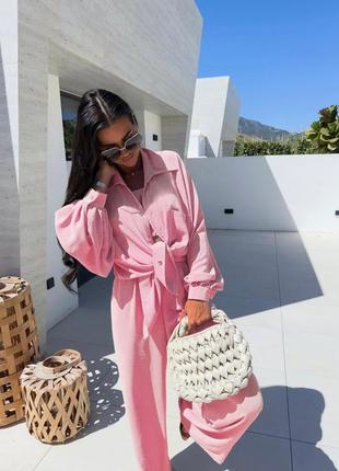 Легкий стильний костюм трійка (сорочка+топ+штани)6 фото