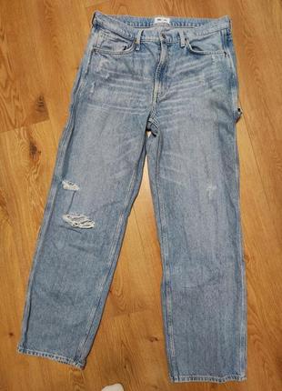 Джинсы женские голубые синие трубы regular fit h&m lee jeans denim basic, размер xl 2xl.