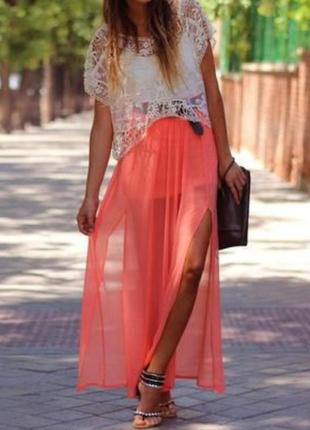 Рожева фатінова спідниця з розрізами р.42-44