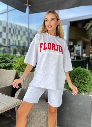 Стильный качественный оверсайз комплект футболка и шорты florida флорида женский летний костюм