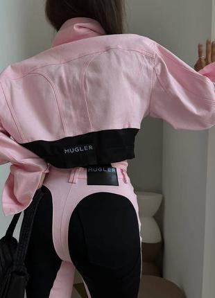 Джинсы в стиле mugler розовые скинни4 фото