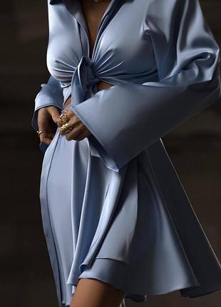 Костюм женский из шелка, топ с рукавами и юбка, зеленый, черный, бордовый, голубой, желтый 💎