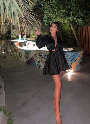 Костюм женский из шелка, топ с рукавами и юбка, зеленый, черный, бордовый, голубой, желтый 💎