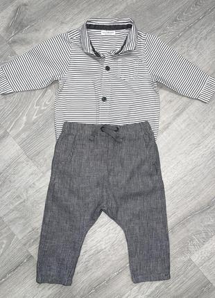 Льняные штаны и бодик next, 3-6мес