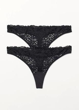 Черные кружевные трусики-стринги h&m eur m