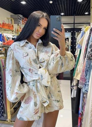 Летний льняной костюм с шортами в стиле bala