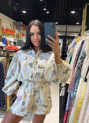 Летний льняной костюм с шортами в стиле bala