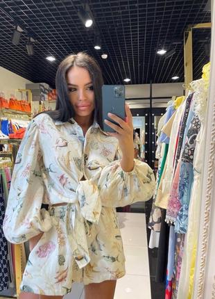 Летний льняной костюм с шортами в стиле bala