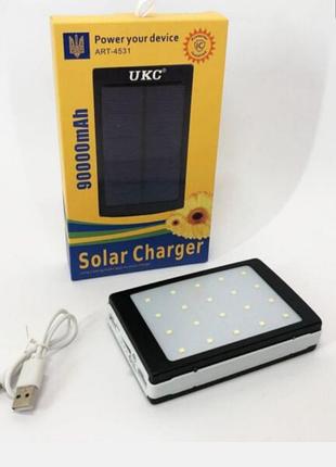 Power bank solar 90000 mah мобільне зарядне з сонячною панеллю та лампою,