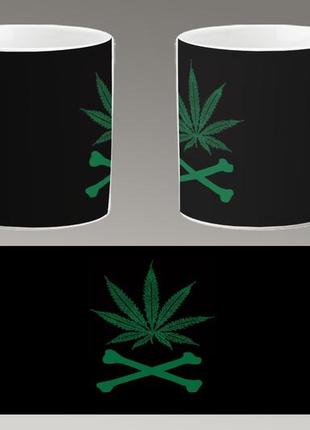 Чашка біла керамічна "марихуана" конопля, канабіс. canabis marijuana. aurora