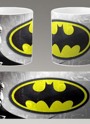 Чашка біла керамічна "бетмен логотип" batman logo abc