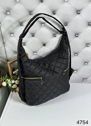 Жіноча стильна та якісна сумка рюкзак зі стьобаної плащівки чорна6 фото
