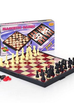 Шахматы, шашки, нарды магнитные 3в1, поле 25*25см 9831