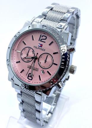 Часы женские наручные тоmmy нilfigеr (томми хилфигер), серебро с розовым циферблатом ( код: ibw901sp )