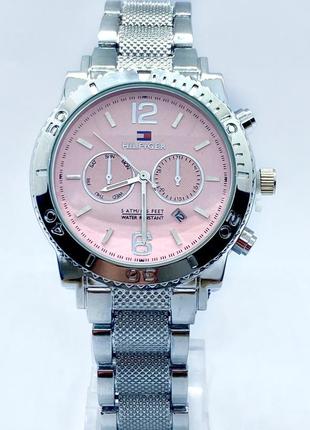 Часы женские наручные тоmmy нilfigеr (томми хилфигер), серебро с розовым циферблатом ( код: ibw901sp )3 фото