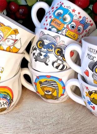 Детские чашки с забавными зверушками