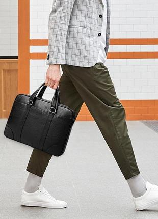 Кожаный портфель для бумаг и папок, мужская кожаная сумка деловой портфель натуральная кожа черный8 фото
