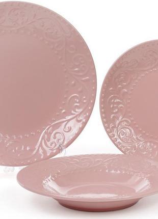 Набір 6 обідніх тарілок leeds ceramics ø27.5см daymart   кам'яна кераміка (рожеві)2 фото