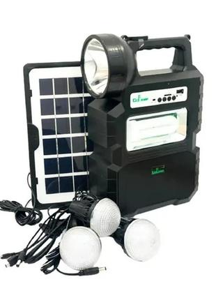 Фонарь cl-810 power bank-bluetooth-radio с солнечной панелью + лампочки 3 шт.
