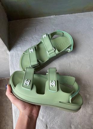 Женские сандалии босоножки в стиле chanel dad sandals green / шанель фисташковые зеленые салатовые летние для пляжа