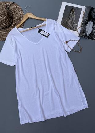 Белая удлиненная футболка 100% коттон