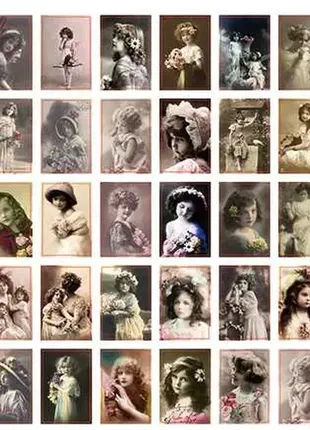 Наклейки стикери зі старими ретро-фотографами маленьких дівчаток для скрапбукінгу