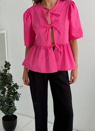 Накладний платіж ❤ бавовняна блуза з баскою на завязках