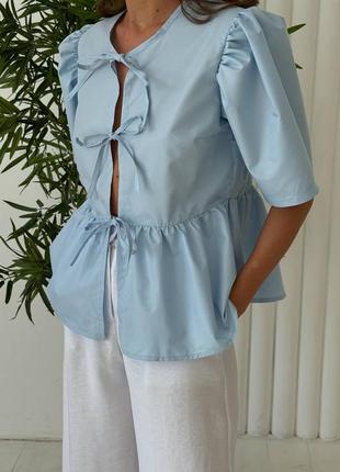 Накладний платіж ❤ бавовняна блуза з баскою на завязках