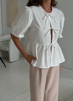 Накладний платіж ❤ бавовняна блуза з баскою на завязках