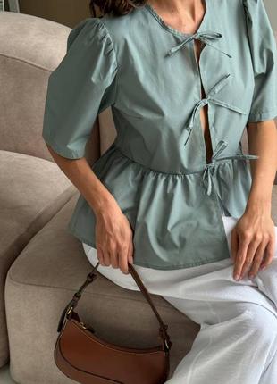 Накладний платіж ❤ бавовняна блуза з баскою на завязках