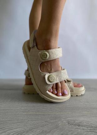 Распродажа 💎 женские сандалии из натуральной кожи в стиле chanel sandals white leather / шанель бежевые босоножки