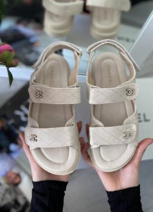 Распродажа 💎 женские сандалии из натуральной кожи в стиле chanel sandals beige / шанель бежевые босоножки