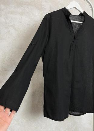 Натуральная рубашка воротник стойка размер s льняная хлопковая отложной воротник легкая летняя3 фото