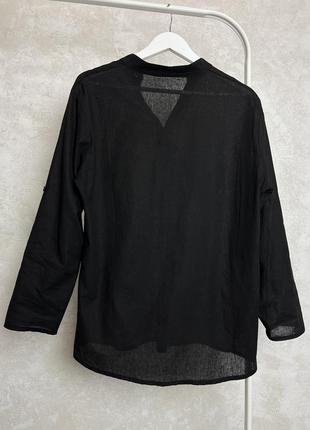 Натуральная рубашка воротник стойка размер s льняная хлопковая отложной воротник легкая летняя7 фото