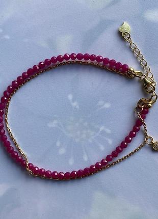 Серебряный браслет из рубина с цепочкой и подвесом «рубиновый флирт»