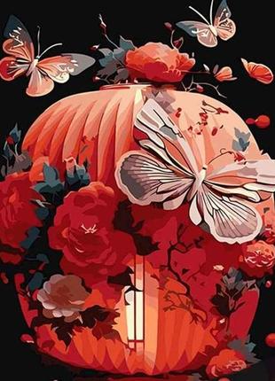 Набір для розпису по номерах японський ліхтар у квітах на чорному фоні 40х50см ah1009 тм strateg