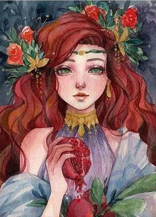 Набір для вишивання за нанесеною на канву схемою "girl with a pomegranate". aida 11ct printed, 30*40 см