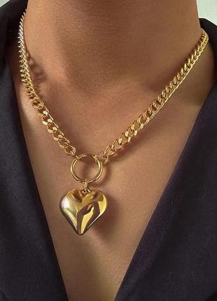 Массивное металлическое украшение кулон сердце на цепочке