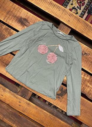 Дитяча бавовняна кофта (реглан) з принтом та нашивками h&m (ейч енд ем 9-10 років 134-140 см ідеал оригінал різнокольорова)