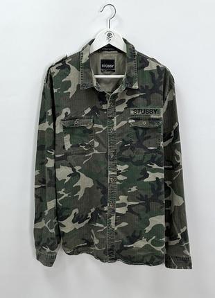 Винтажная stussy military струи камо рубашка с нашитым лого 00х годов