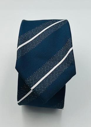 Галстук мужской  классический синий в полоску2 фото