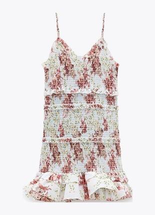 Платье мини зара жатка в цветочный принт на лето