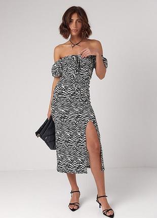 Силуетна сукня з відкритими плечима з візерунком під зебру мод 1419