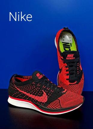Беговые кроссовки nike flyknit racer black laser crimson оригинал